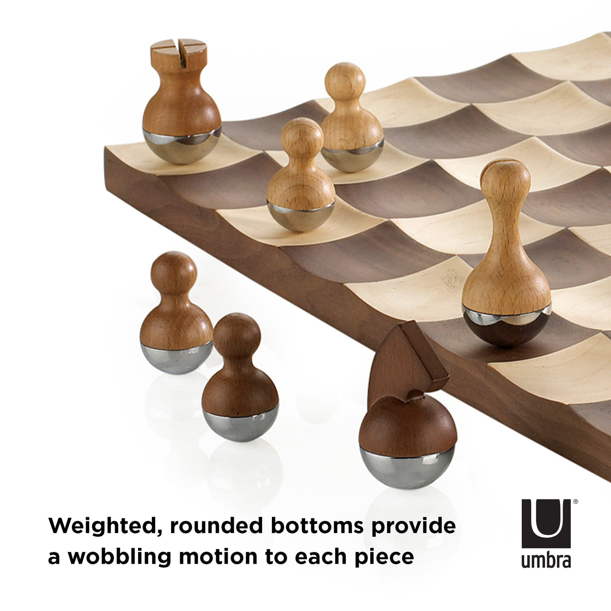 Umbra Wobble Chess Set Maple &amp; Walnut