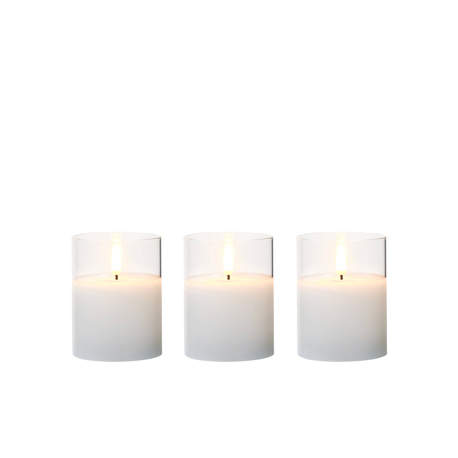 Clear Glass Unaflame LED Candle Set of 3 | 10cm
