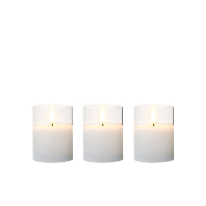 Clear Glass Unaflame LED Candle Set of 3 | 10cm