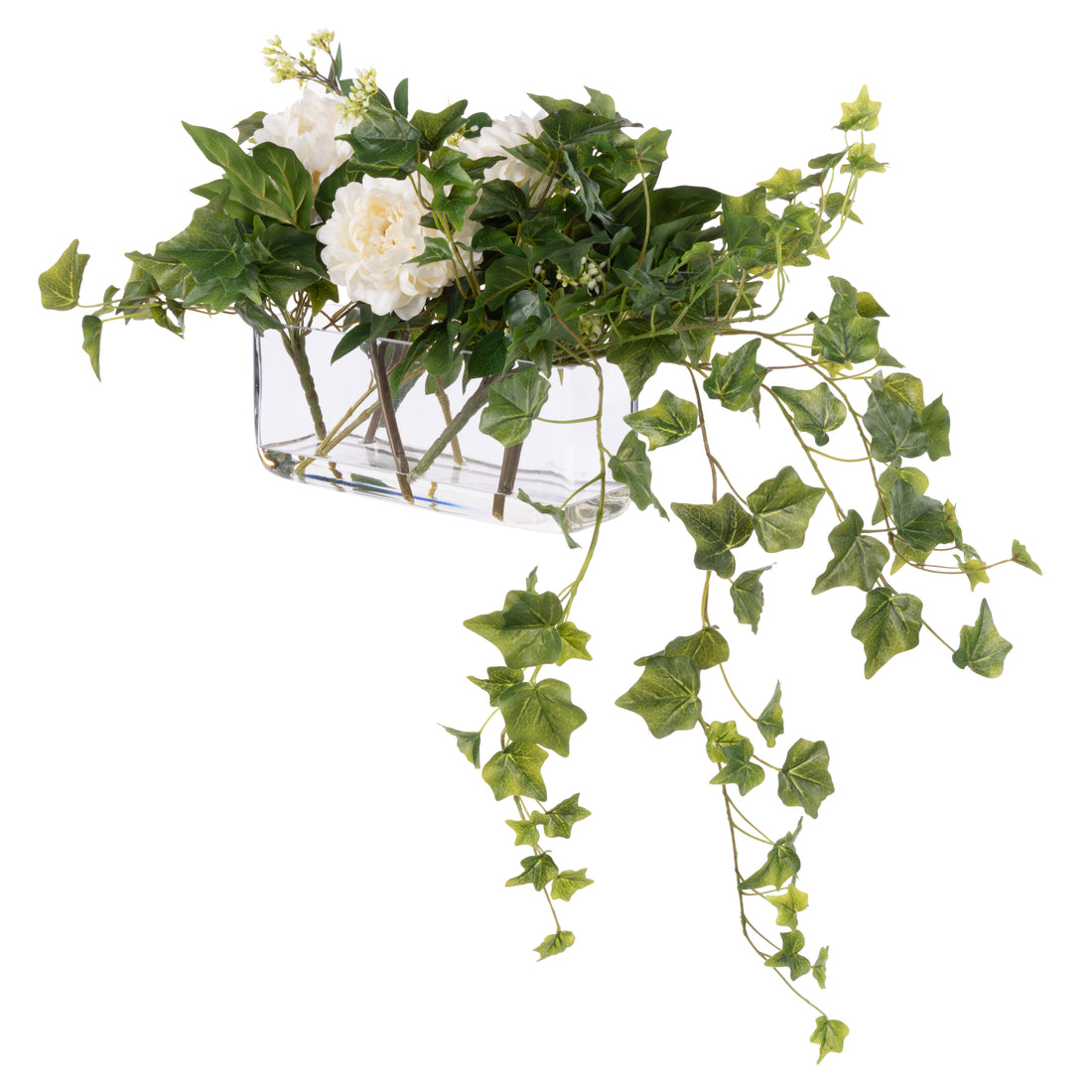 Faux Peony Ivy Mix - Esme Trough Vase | White - 32cm