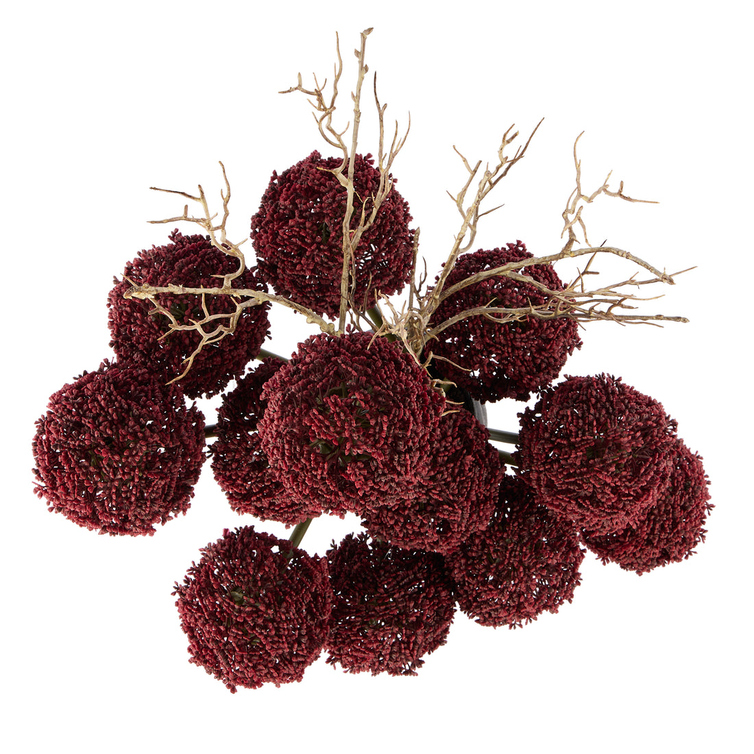 Faux Allium Spray Arrangement - Maliah Pot Black | Burgundy - 65cm