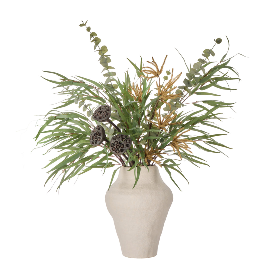 Faux Lotus Pot Catklins Mix - Ryde Vessel | Brown -  96cm