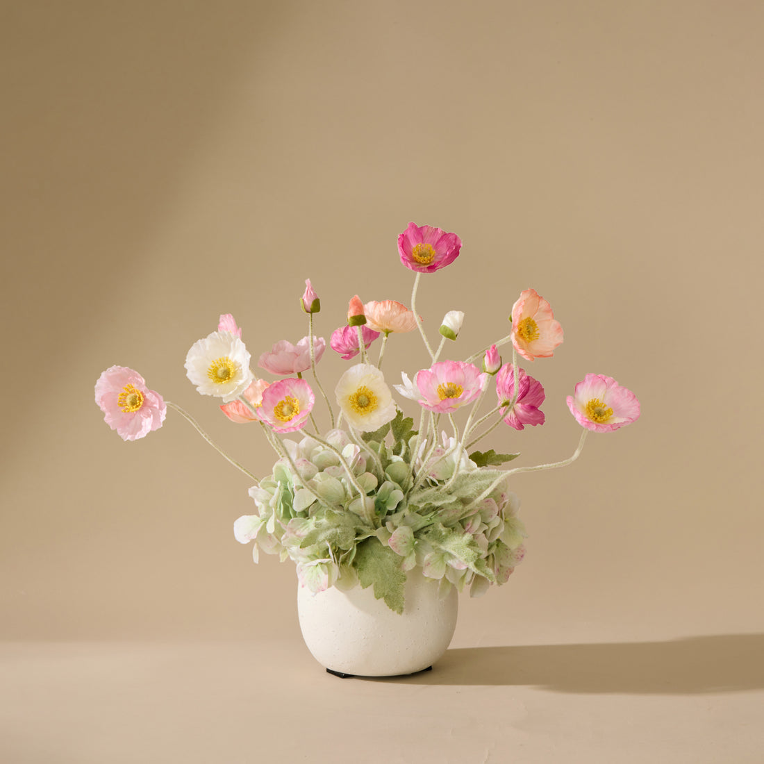Faux Poppy Hydrangea - Tub Pot | Multi-Coloured - 38cm