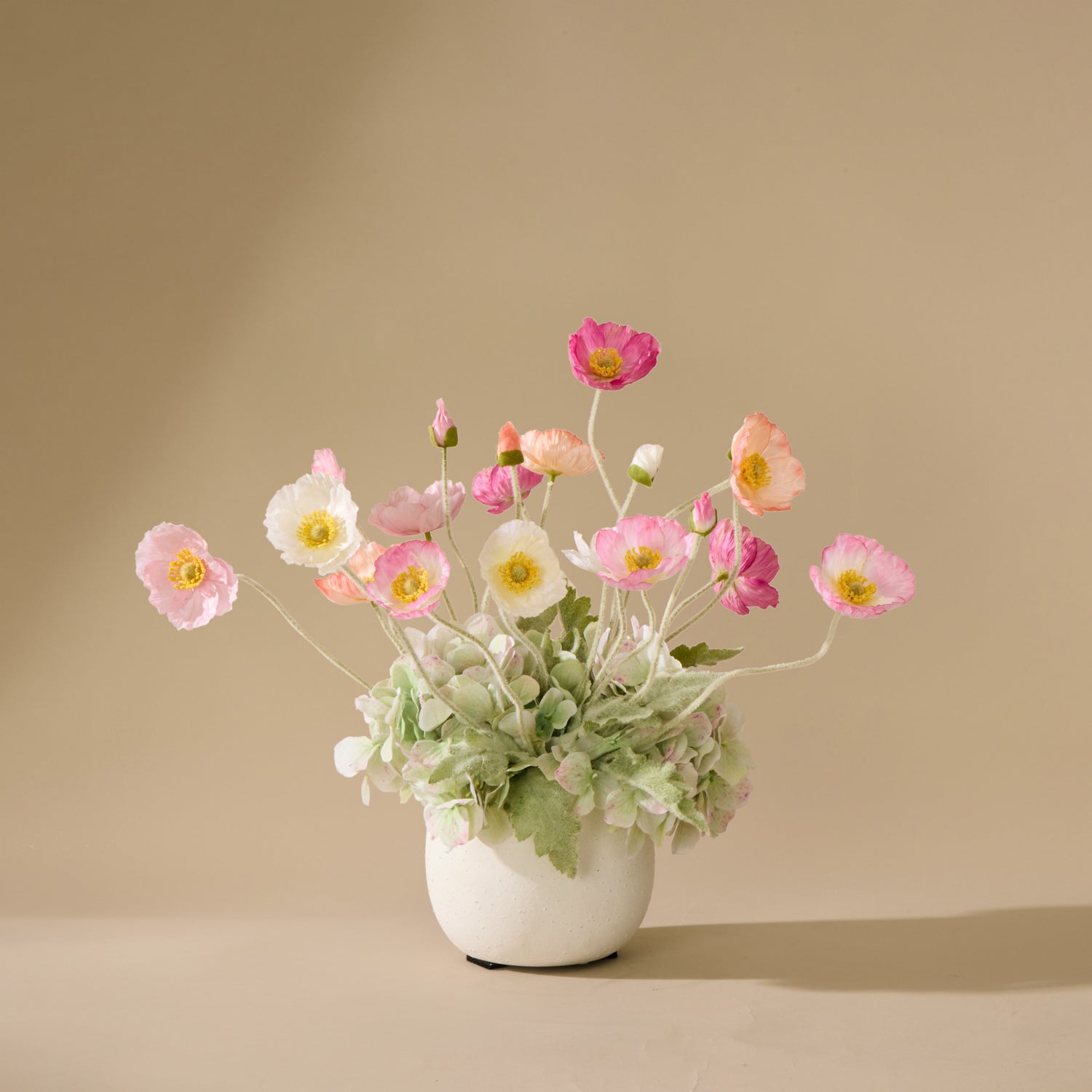 Faux Poppy Hydrangea - Tub Pot | Multi-Coloured - 38cm