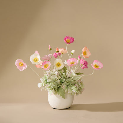 Faux Poppy Hydrangea - Tub Pot | Multi-Coloured - 38cm