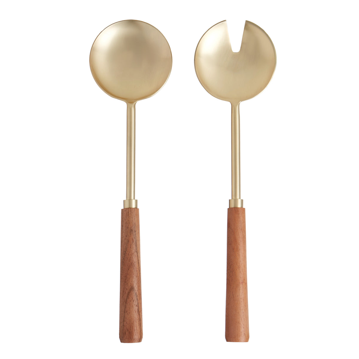Amalfi Acacia Wood &amp; Stainless Steel Salad Servers 2pcs Set Gold &amp; Walnut