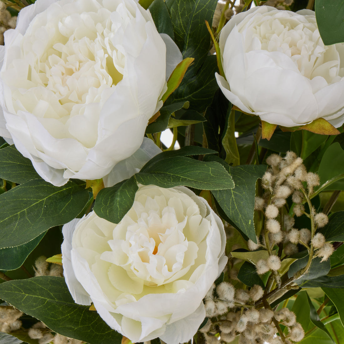 Faux Peony Lush Leaf - Alana Vase | White -  84cm