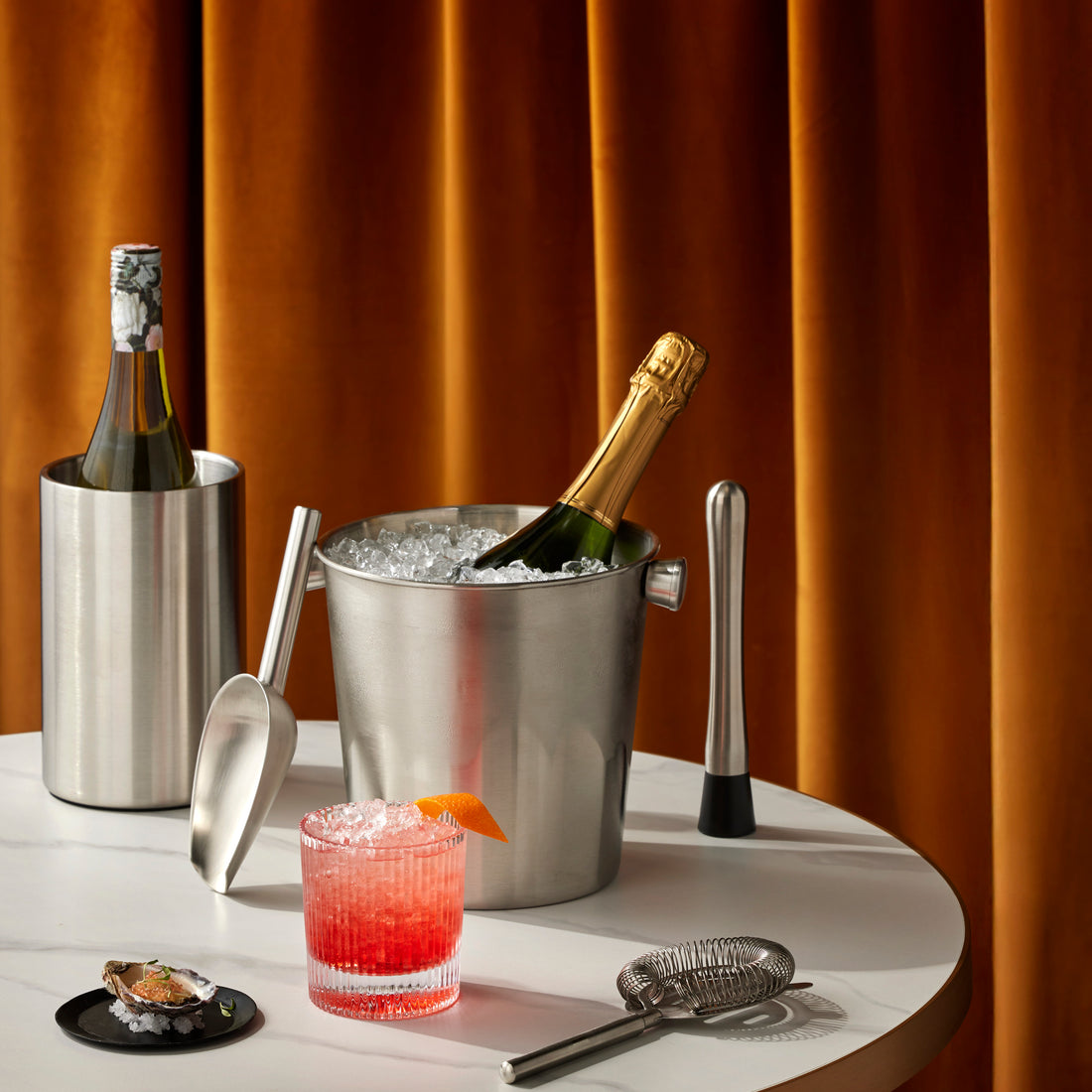 Davis &amp; Waddell Brooklyn Stainless Steel Ice Bucket 2.8L with 3pcs Barware Set Silver