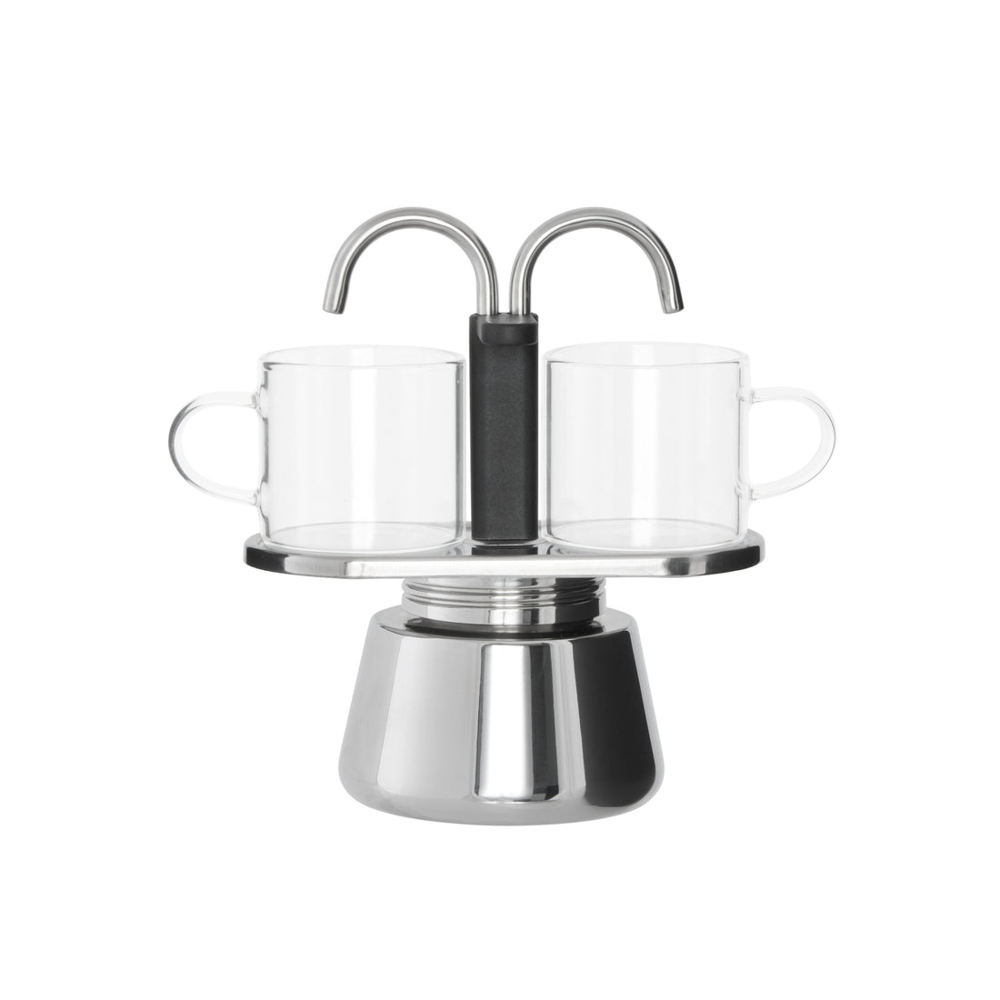 Leaf &amp; Bean Piazza Stainless Steel Espresso Maker &amp; 2pcs Glass Cups Sliver &amp; Black