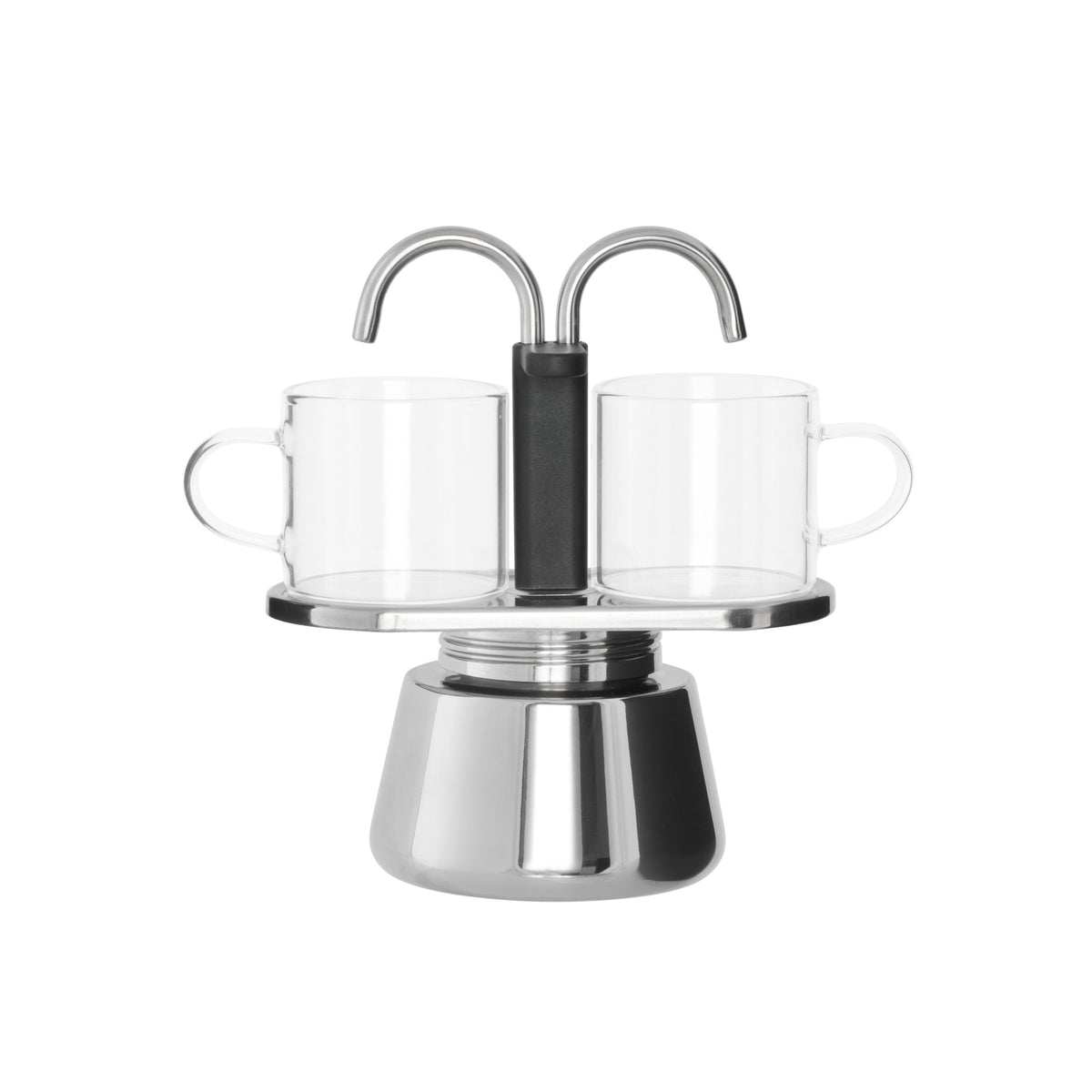 Leaf &amp; Bean Piazza Stainless Steel Espresso Maker &amp; 2pcs Glass Cups Sliver &amp; Black