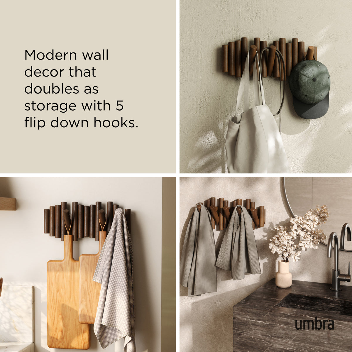 Umbra Picket Rail Hook Aged Walnut