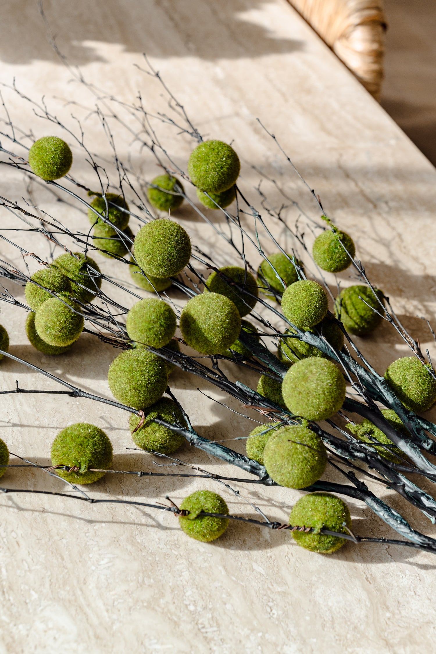 Faux Moss Ball Branch | 130cm