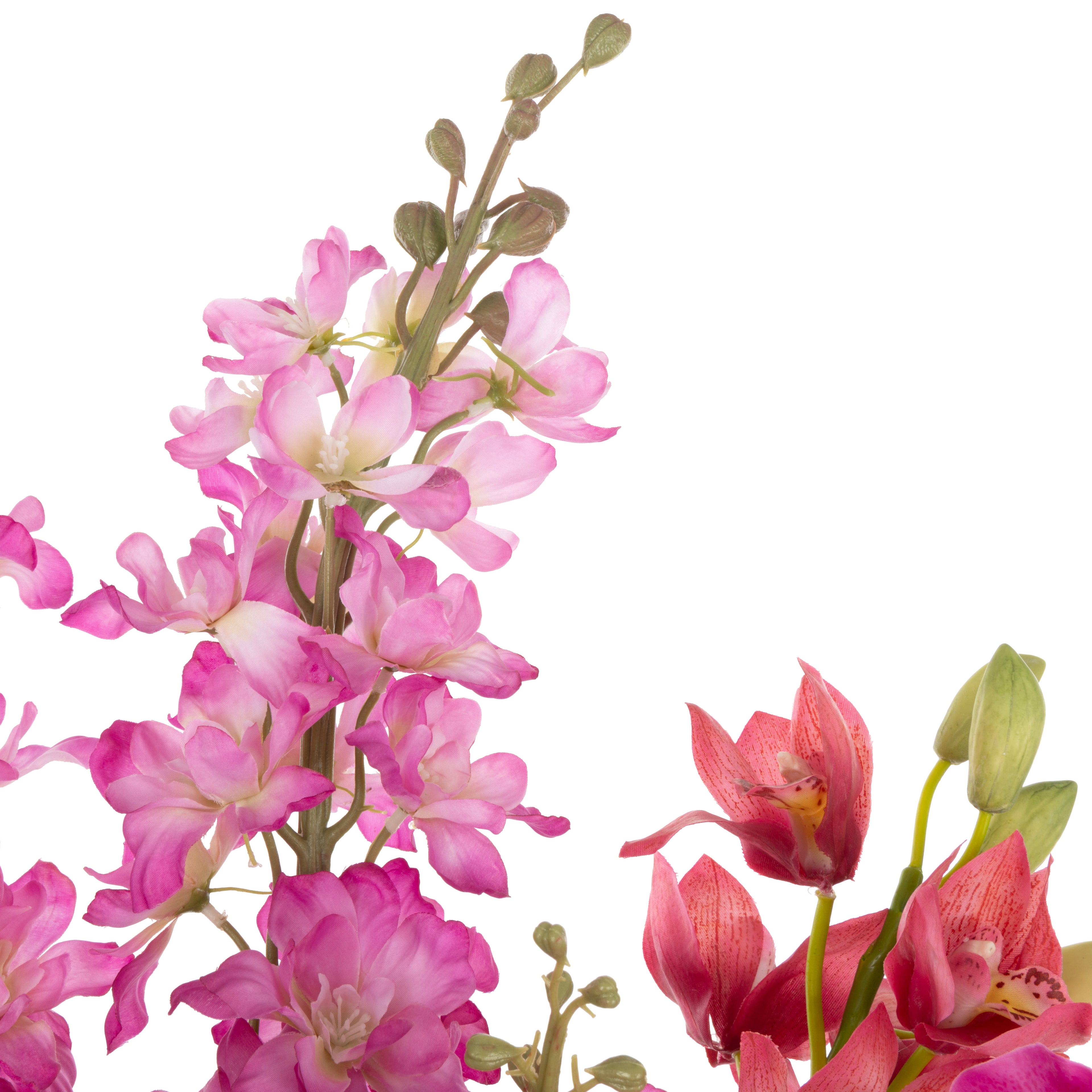 Faux Peony Cherry Blossom Arrangement - Glass Vase