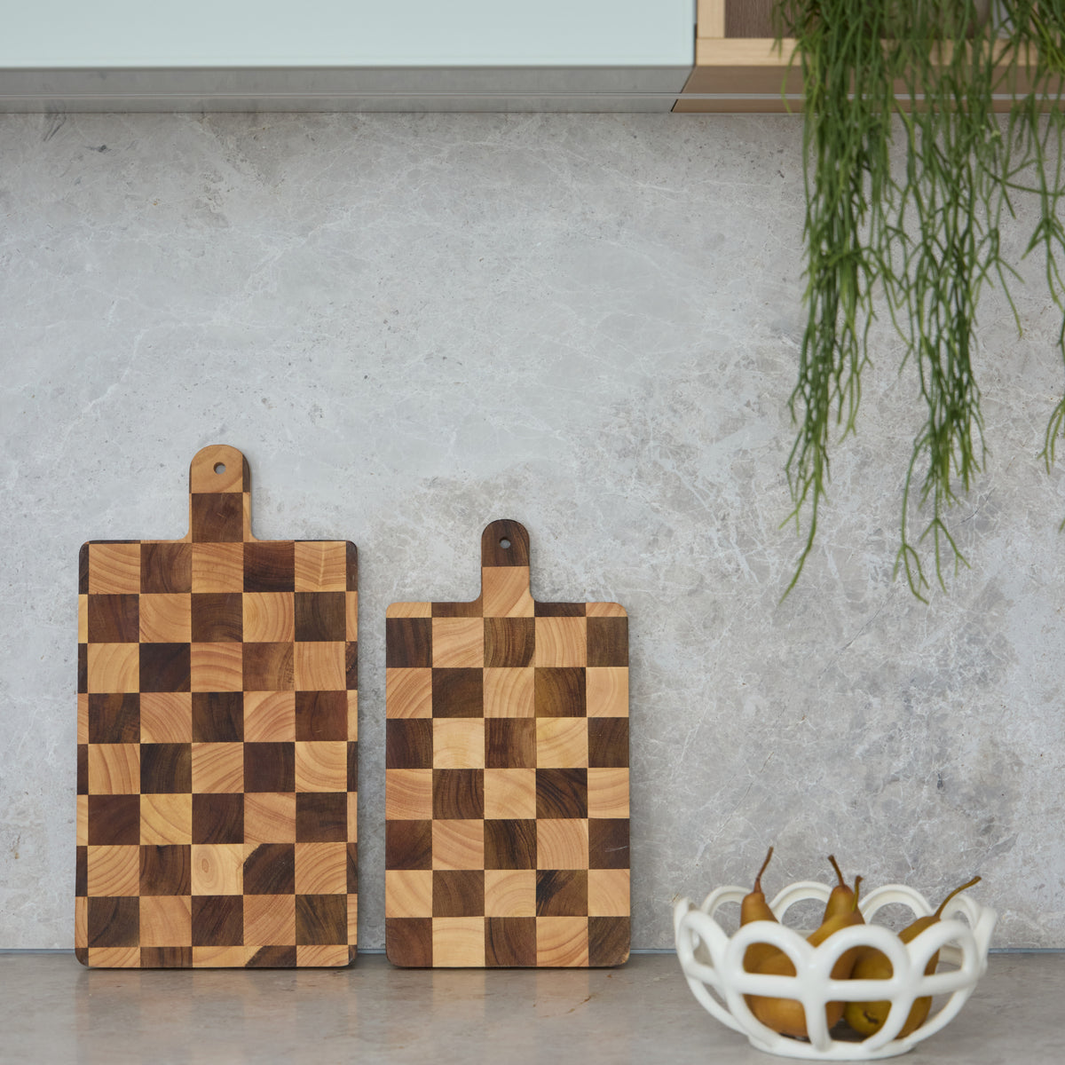 Davis &amp; Waddell Hudson Acacia Wood Checkerboard Serving Board with Handle Natural