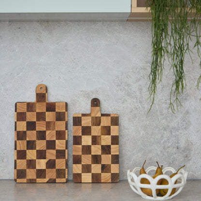 Davis &amp; Waddell Hudson Acacia Wood Checkerboard Serving Board with Handle Natural