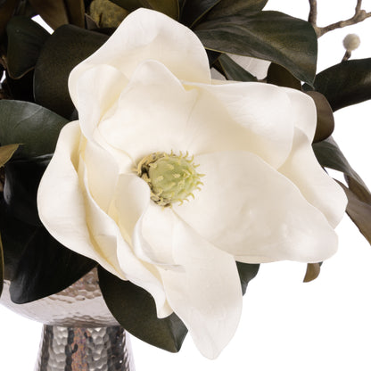 Faux Magnolia Mix - Pali Metal Planter | White - 74cm