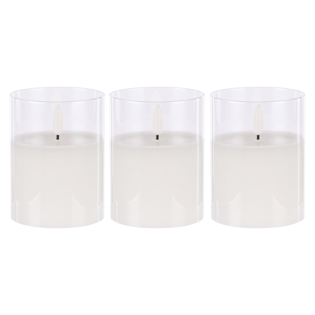 Clear Glass Unaflame LED Candle Set of 3 | 10cm