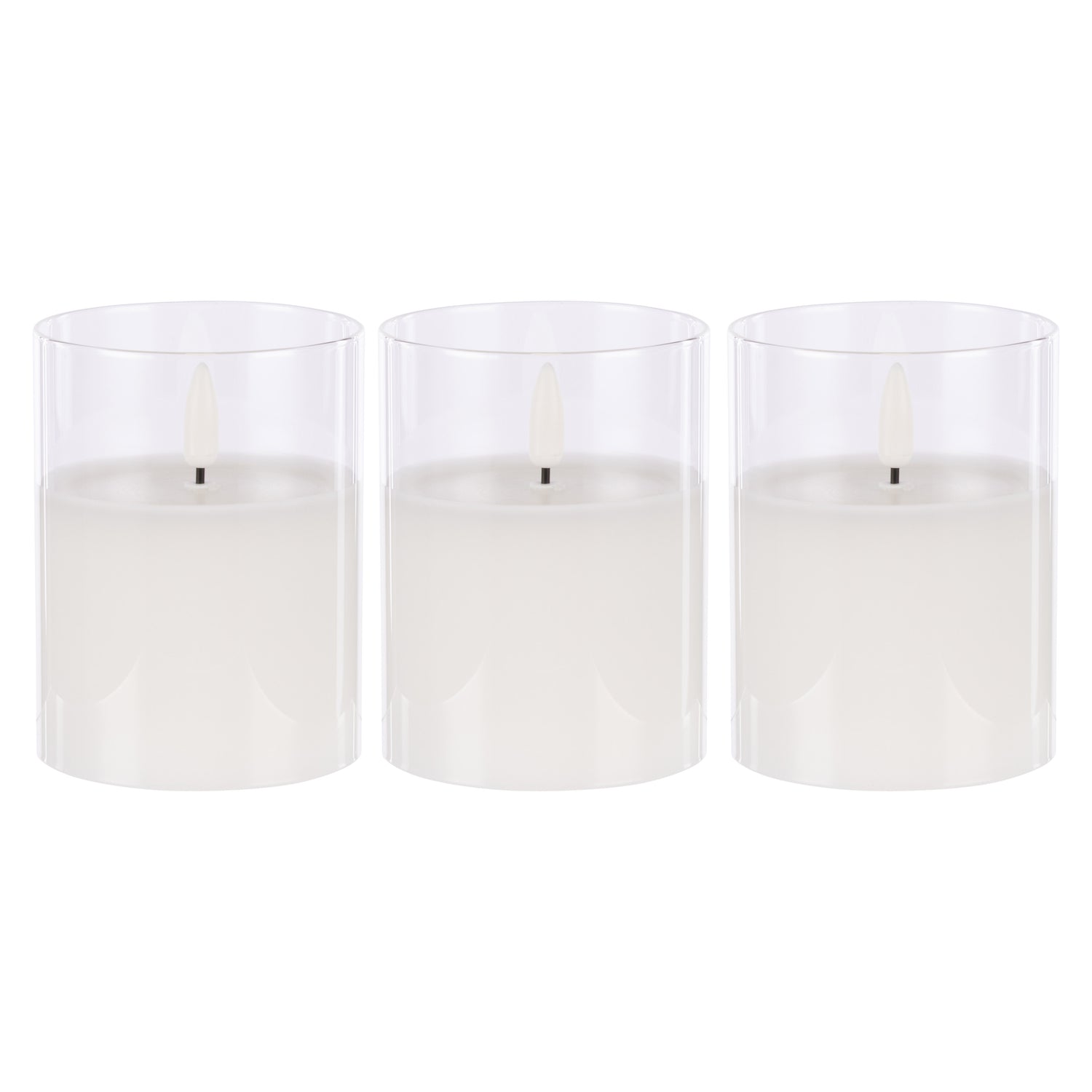 Clear Glass Unaflame LED Candle Set of 3 | 10cm