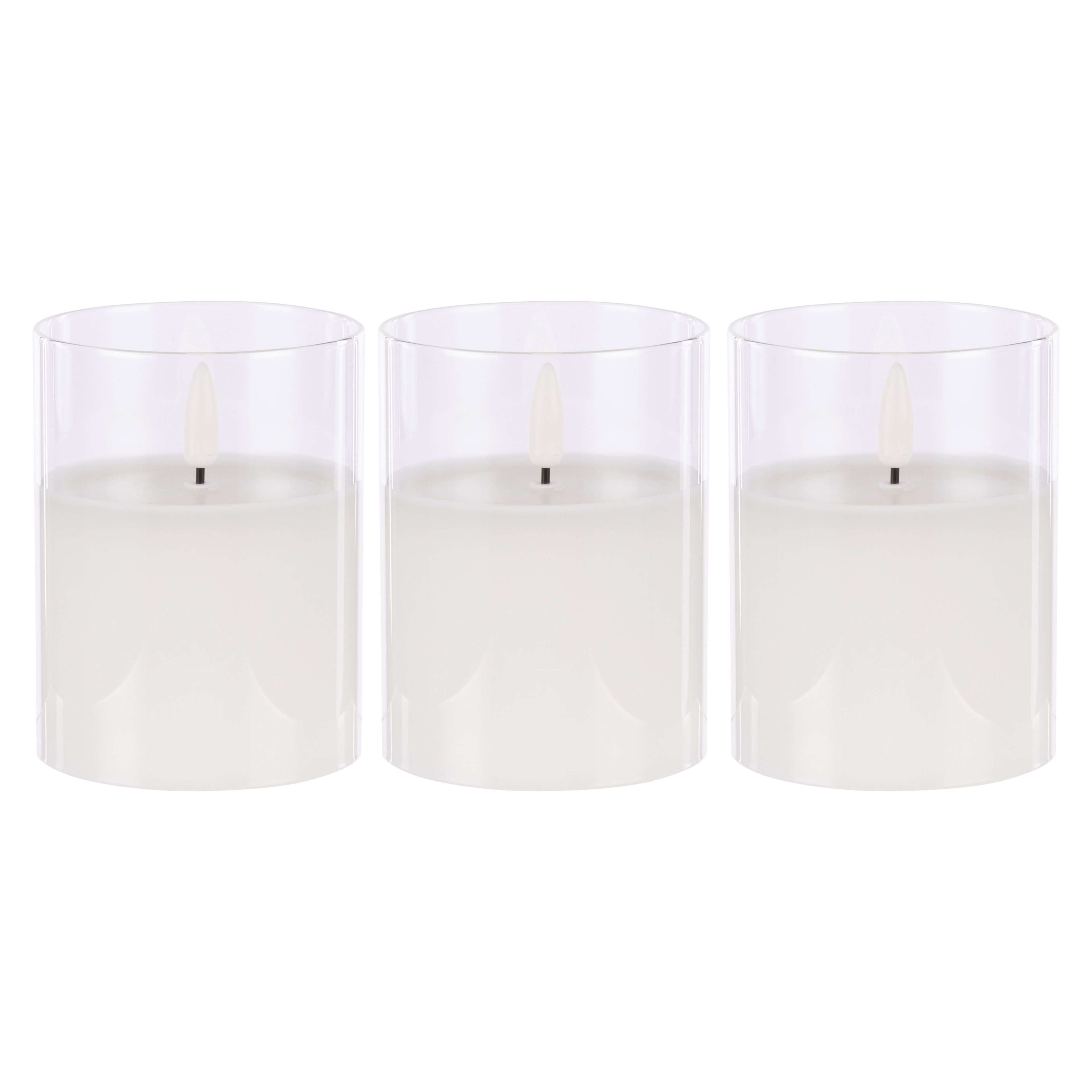 Clear Glass Unaflame LED Candle Set of 3 | 10cm