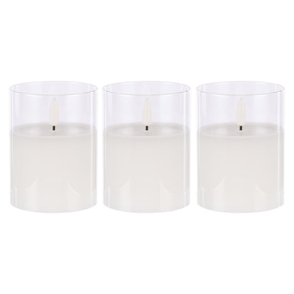 Clear Glass Unaflame LED Candle Set of 3 | 10cm
