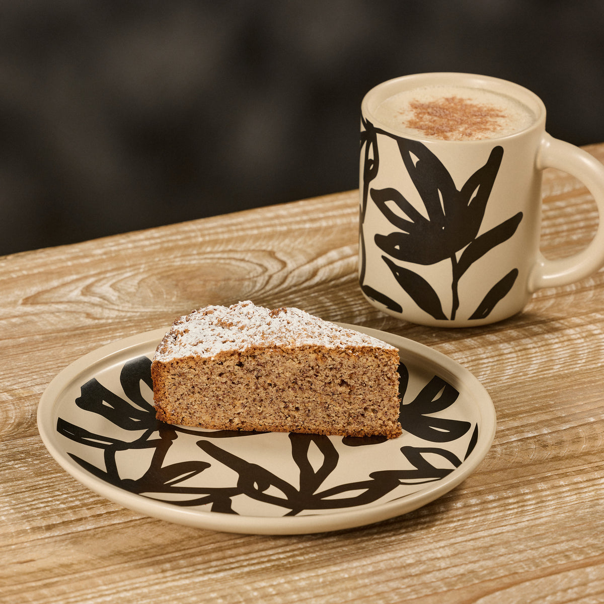 Leaf &amp; Bean Freya Mug &amp; Side Plate 2pcs Set Oat &amp; Black