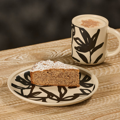 Leaf &amp; Bean Freya Mug &amp; Side Plate 2pcs Set Oat &amp; Black