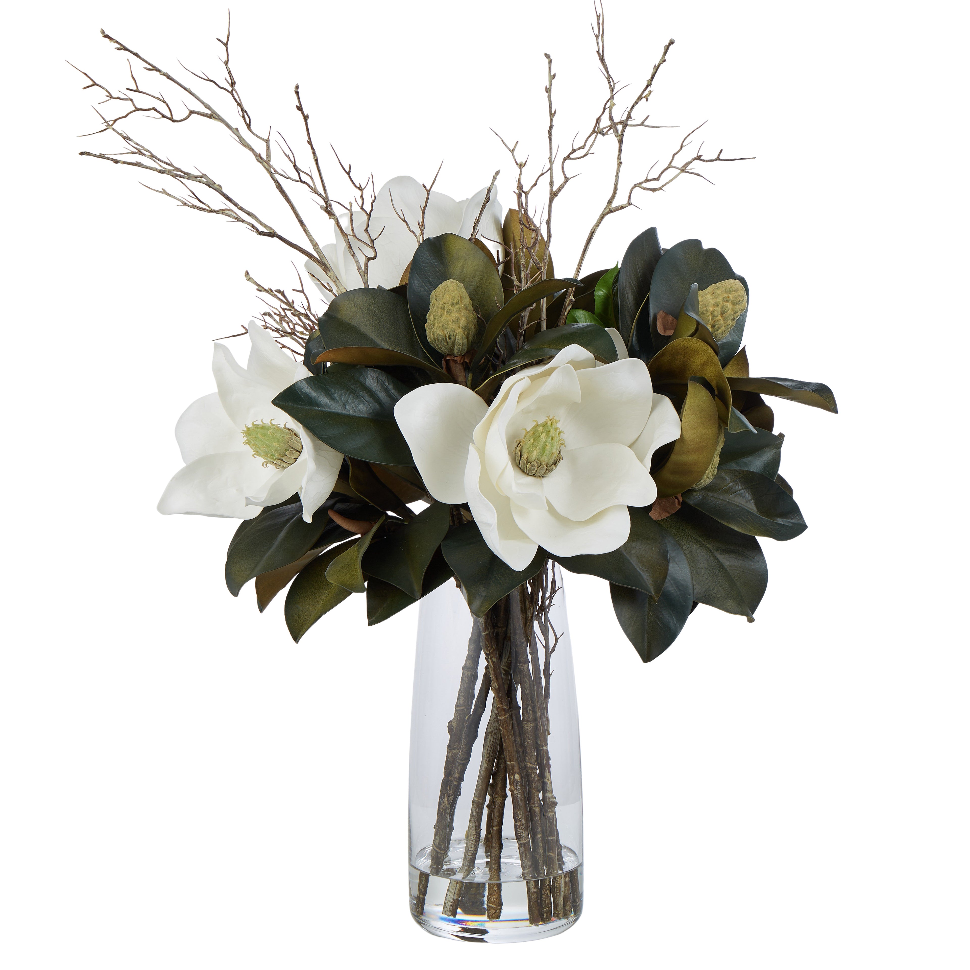 Faux Magnolia Grandiflora Arrangement - Alana Vase