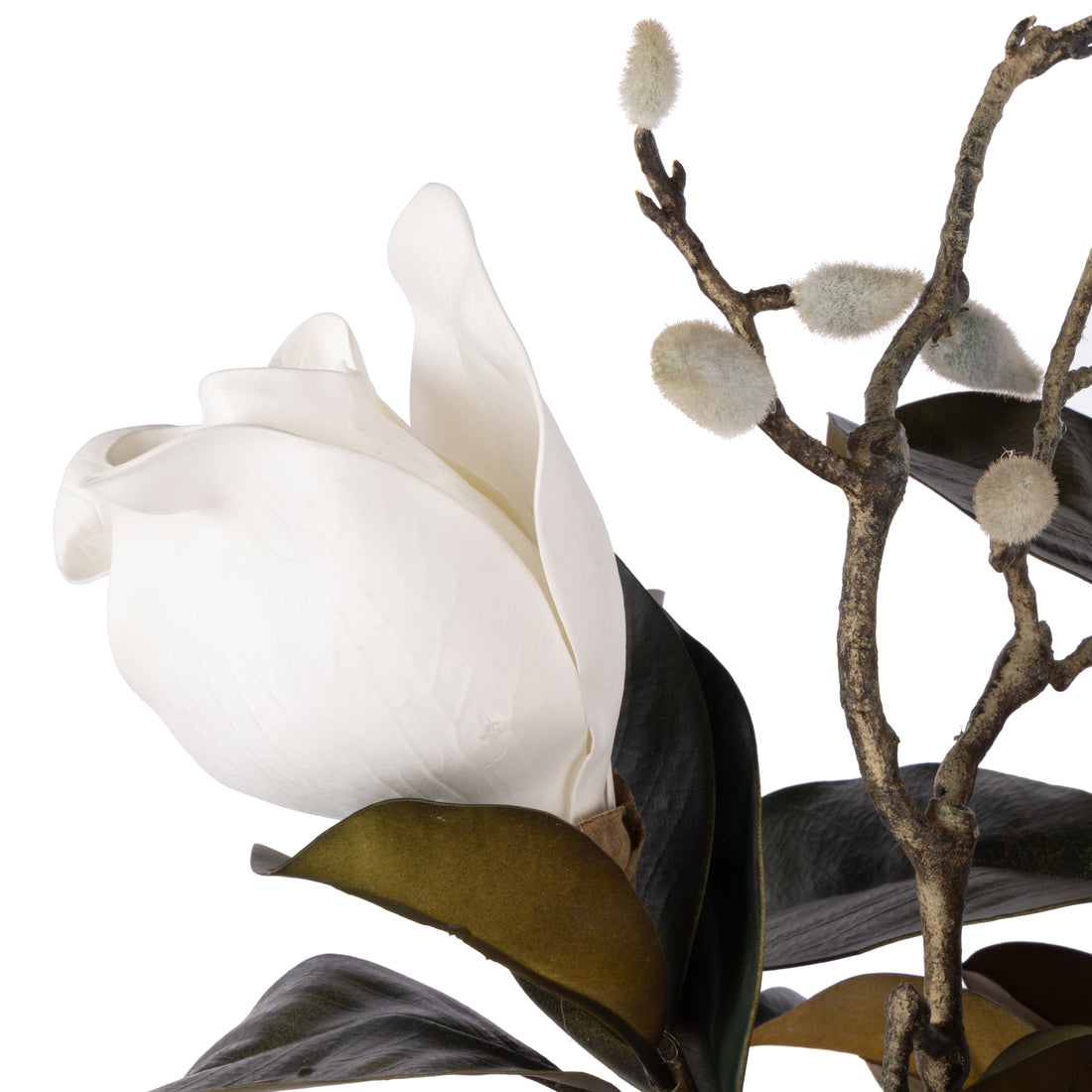 Faux Magnolia Mix - Agra Ribbed Planter | White - 59cm