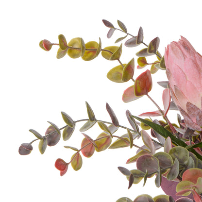 Faux Protea Eucalyptus Mix - Pail Vase | Burgundy -  46cm